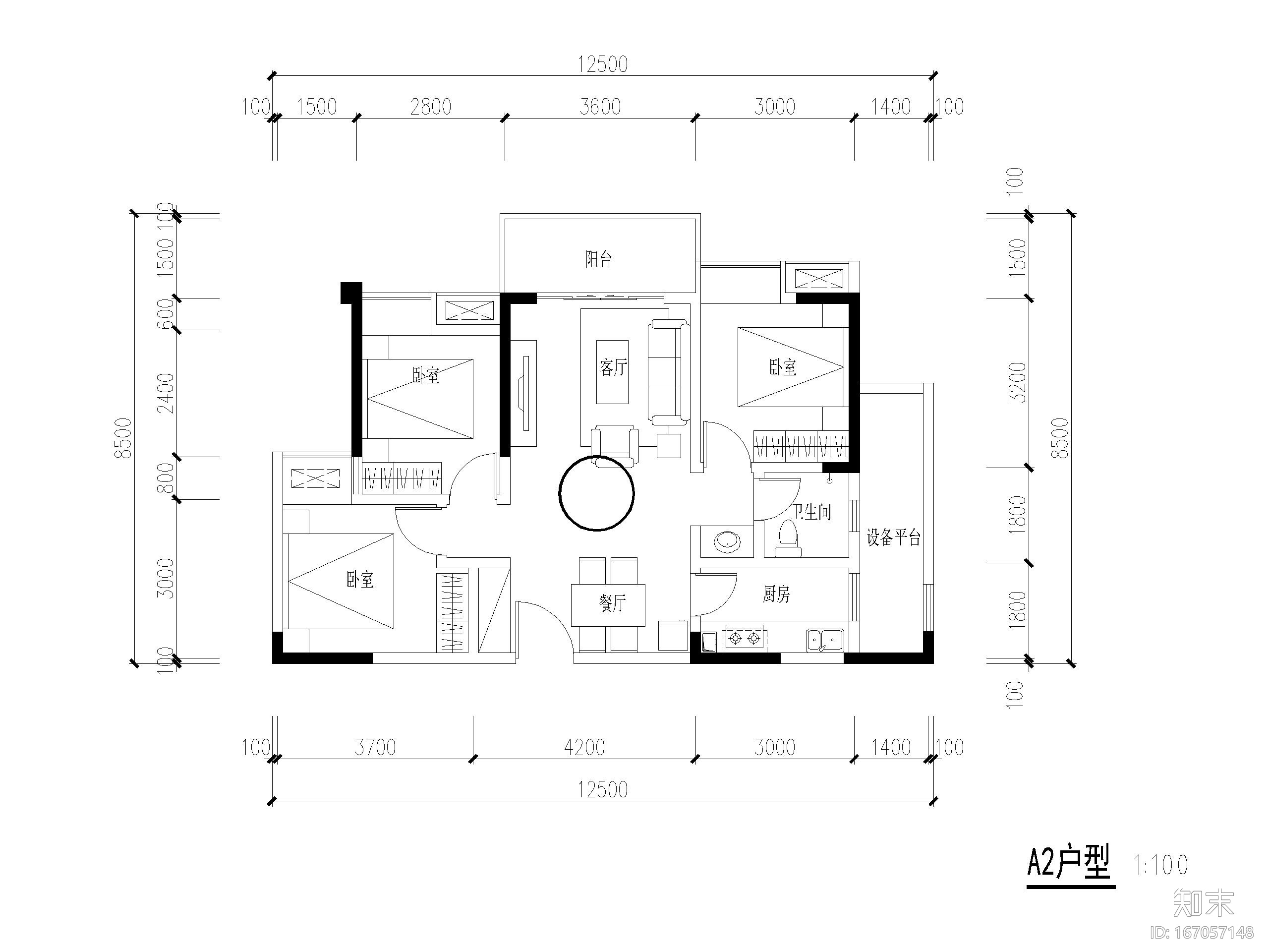 高层住宅3梯7户全三房刚需户型设计（2020）cad施工图下载【ID:167057148】