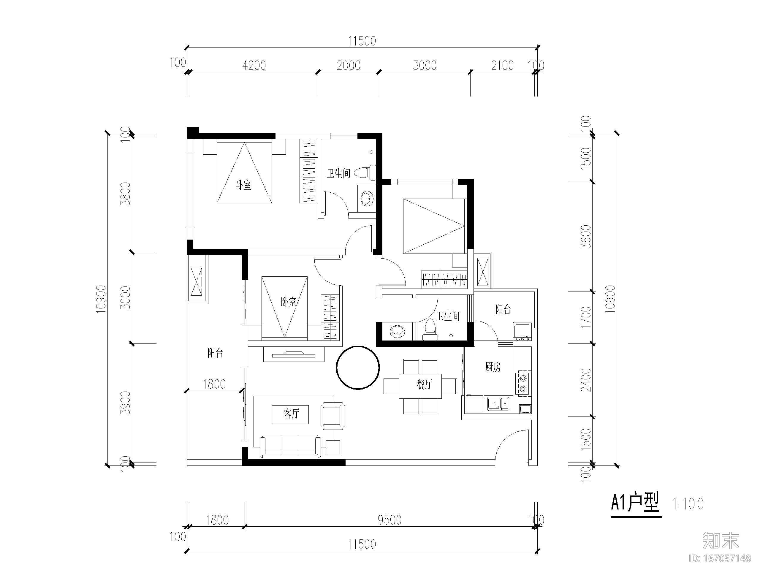 高层住宅3梯7户全三房刚需户型设计（2020）cad施工图下载【ID:167057148】