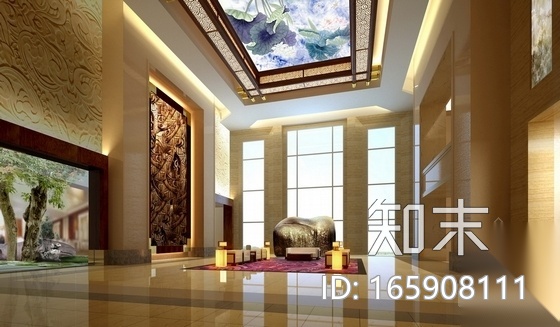 [东莞]度假村高档五星级酒店大堂装修施工图（含效果）cad施工图下载【ID:165908111】