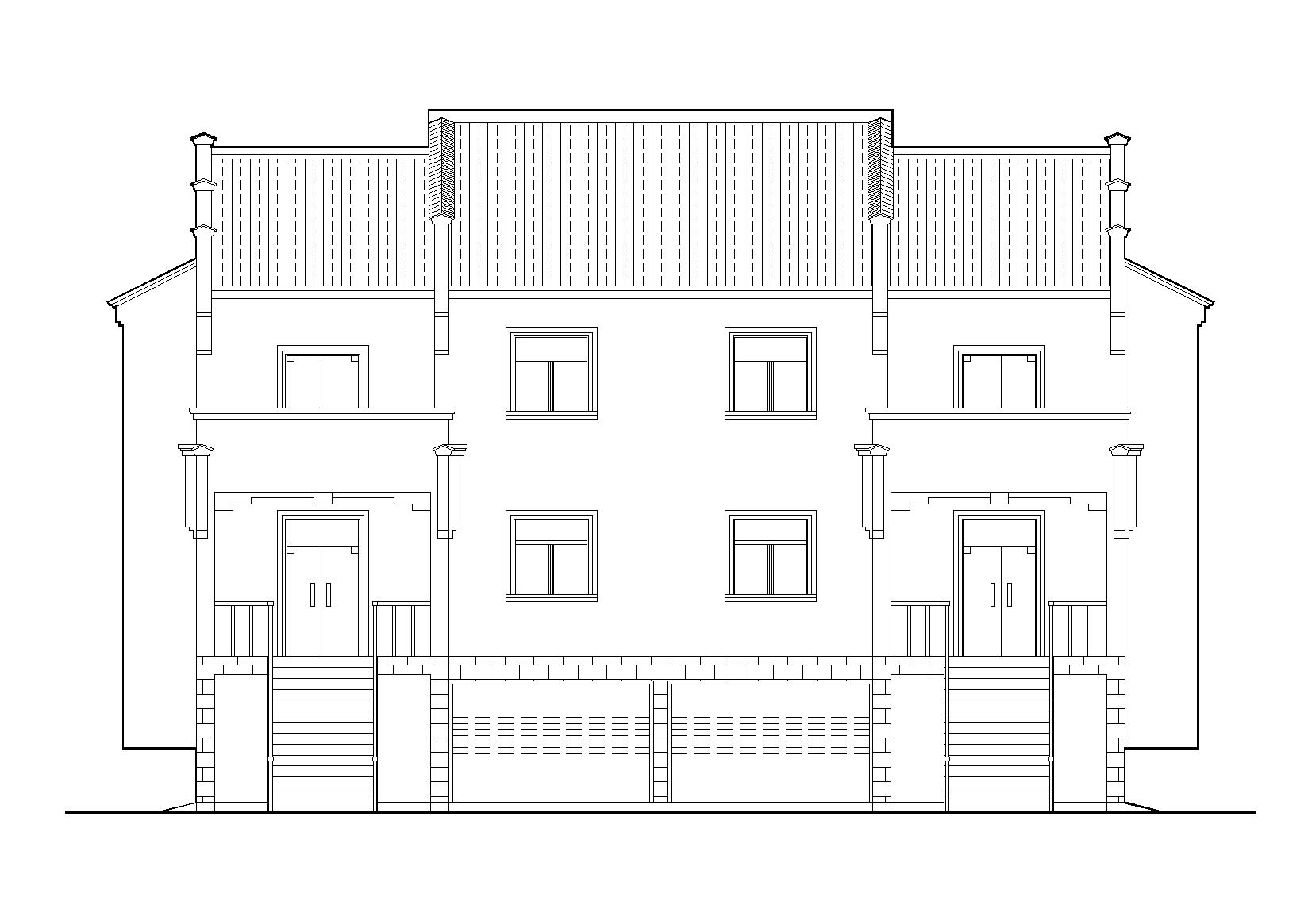 皖南农村二户并联式小康住宅建筑施工图（带效果图）cad施工图下载【ID:166702138】