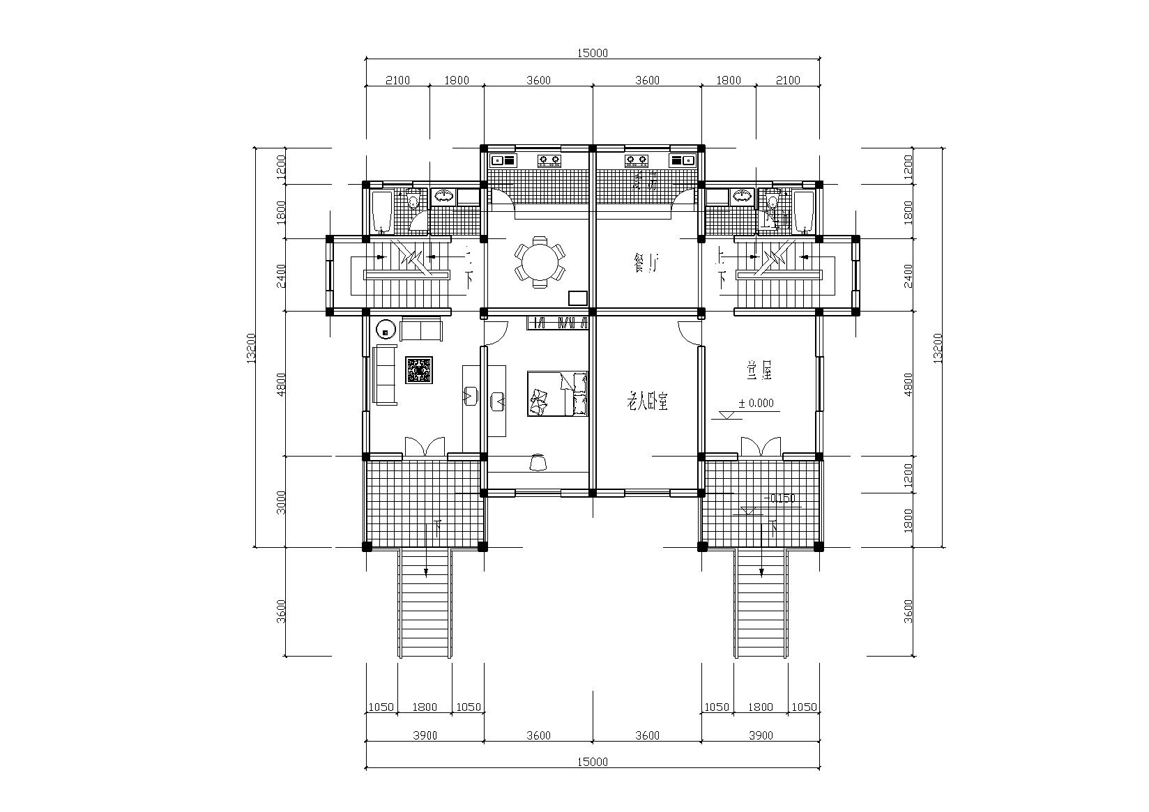 皖南农村二户并联式小康住宅建筑施工图（带效果图）cad施工图下载【ID:166702138】