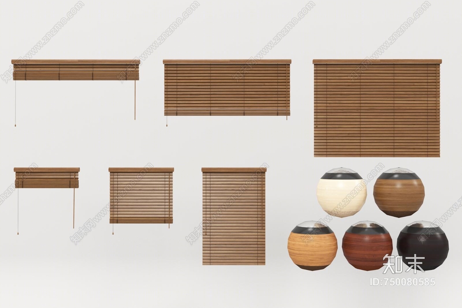 现代木质百叶窗帘3D模型下载【ID:750080585】