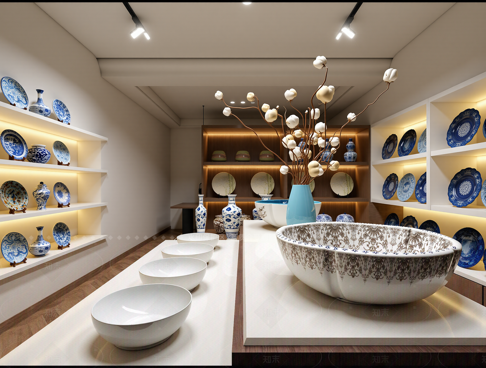 法式陶瓷展厅3D模型下载【ID:1214977868】