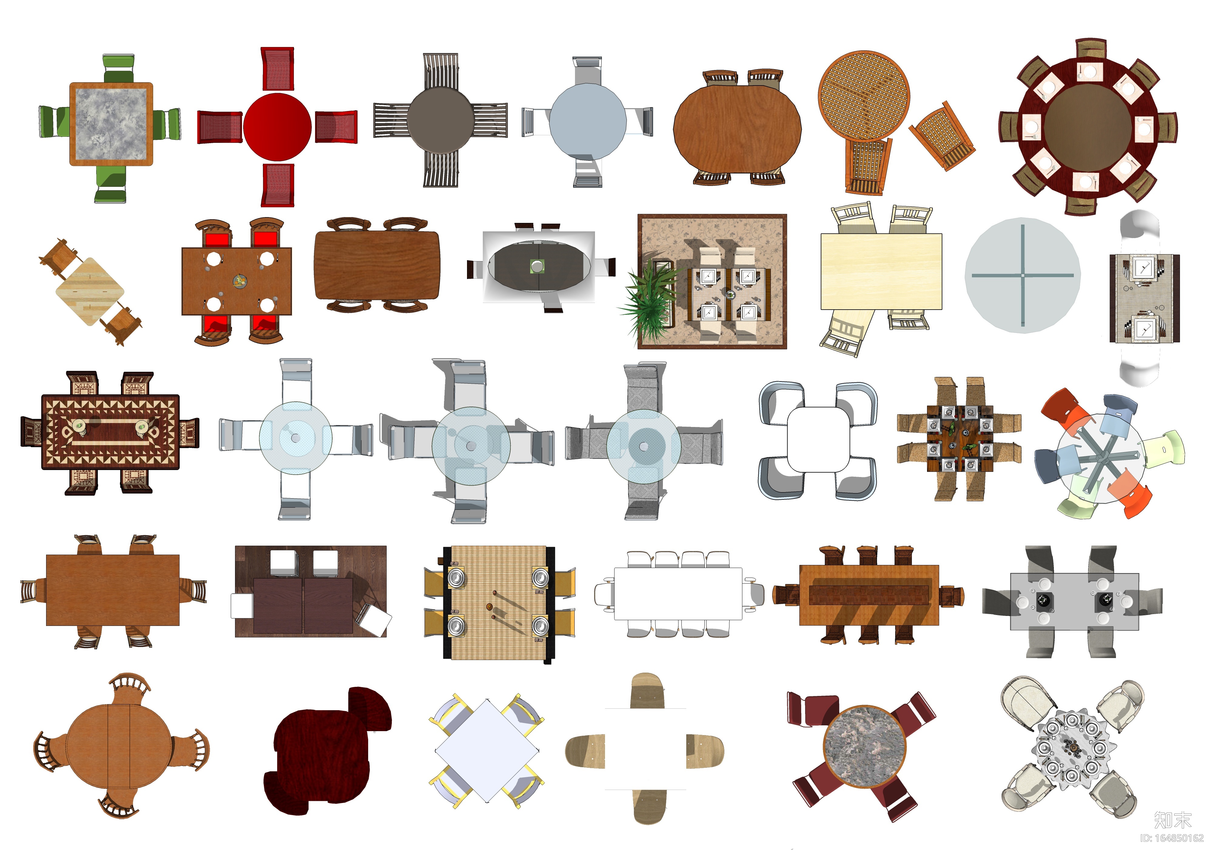 室内设计常用PSD彩色平面图块—桌椅类PSD图块施工图下载【ID:164850162】