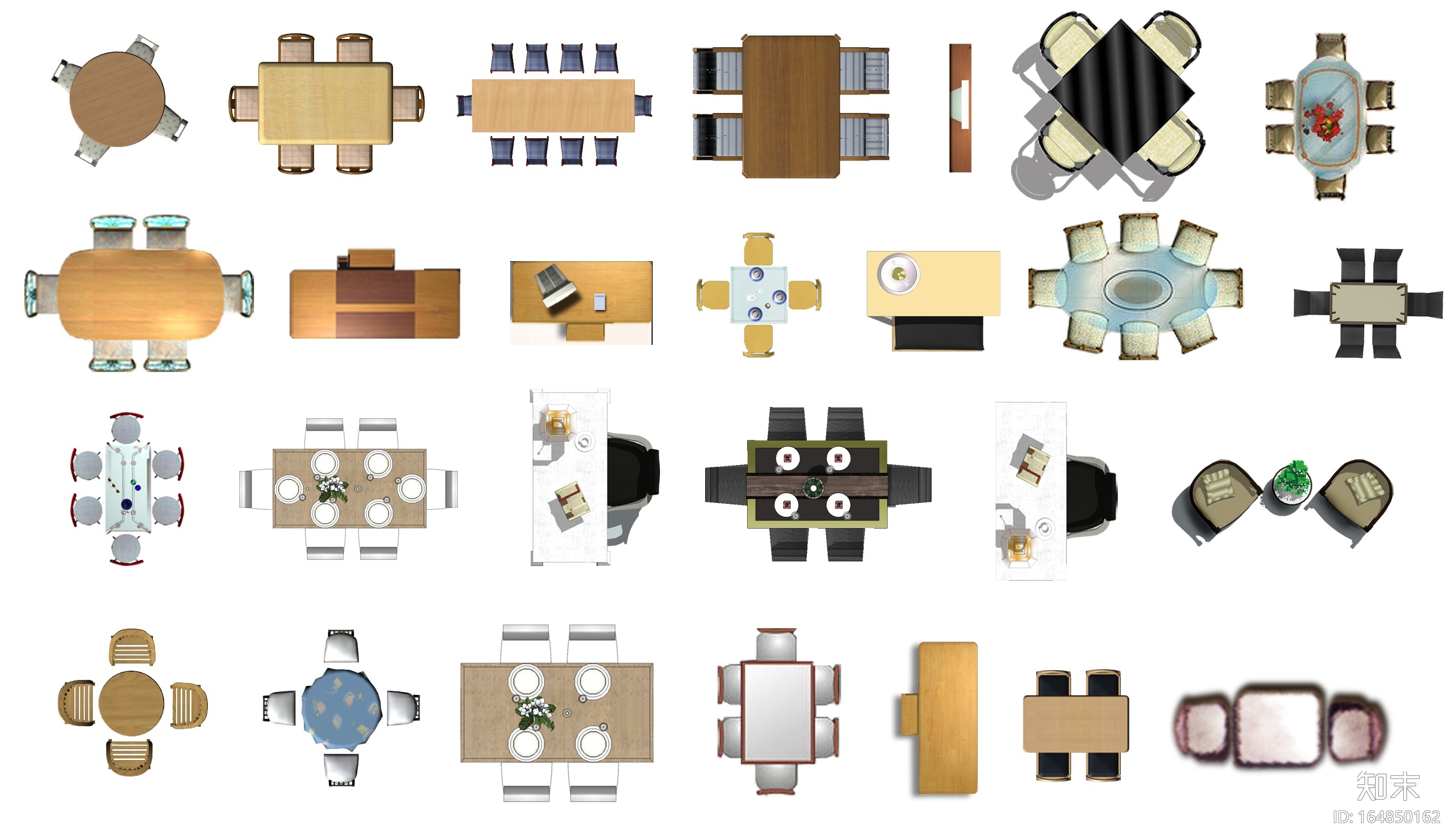 室内设计常用PSD彩色平面图块—桌椅类PSD图块施工图下载【ID:164850162】