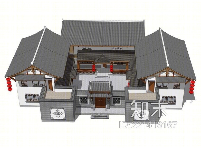 中式合院SU模型下载【ID:221416167】