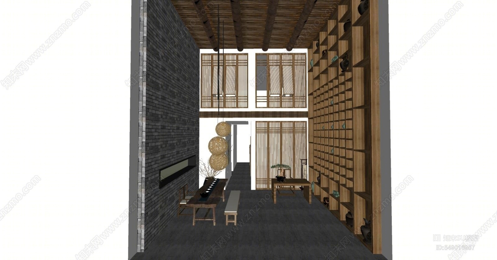 新中式风格茶叶店SU模型下载【ID:549016957】