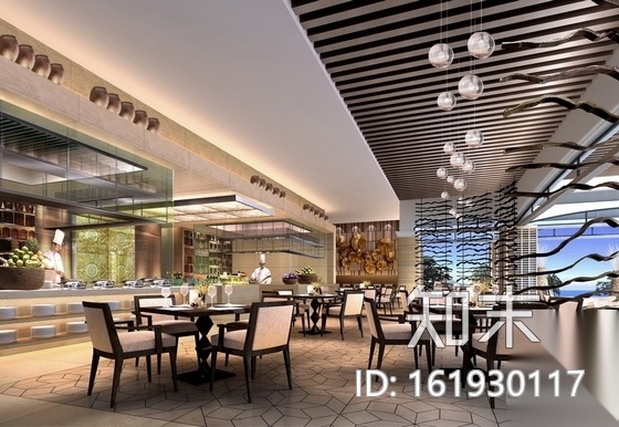 [三亚]旅游胜地国际酒店集团全日制餐厅施工图（含效果）cad施工图下载【ID:161930117】