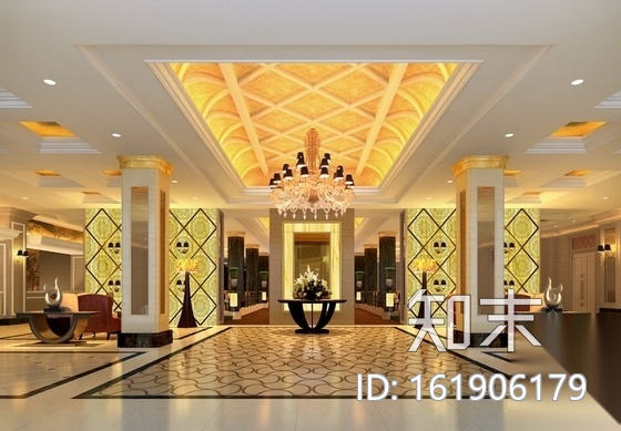 [上海]豪华酒店一层装饰改建施工图（含效果)cad施工图下载【ID:161906179】