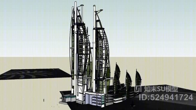 帆船游客中心和水上机场大厅，包括酒店套房SU模型下载【ID:524941724】