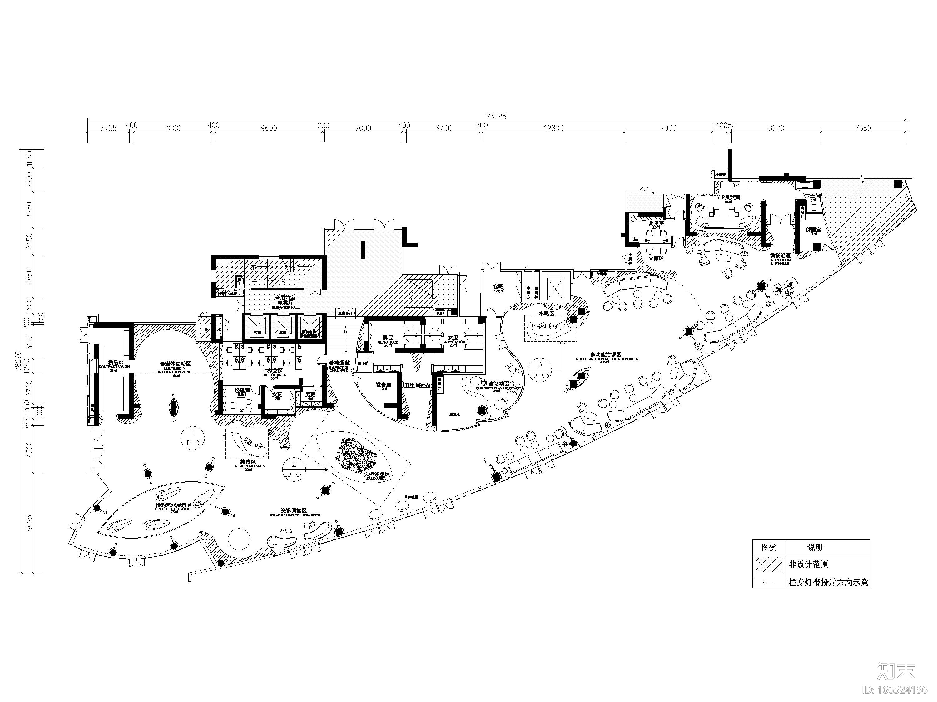 ​[海南]滨江海岸860㎡现代售楼处施工图cad施工图下载【ID:166524136】