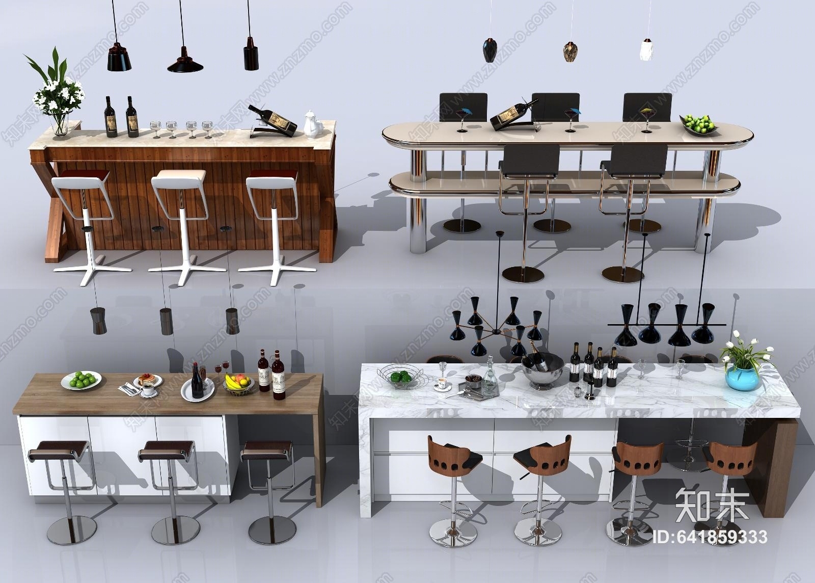 现代吧台椅子摆件组合3D模型下载【ID:641859333】
