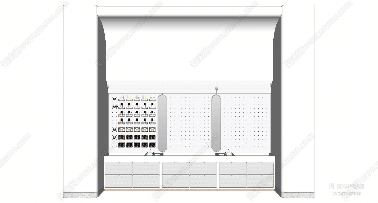 现代超市商场彩妆货架SU模型下载【ID:747327339】