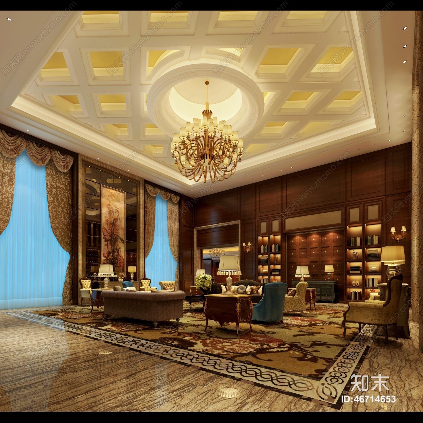 欧式古典会客厅3D模型下载【ID:46714653】