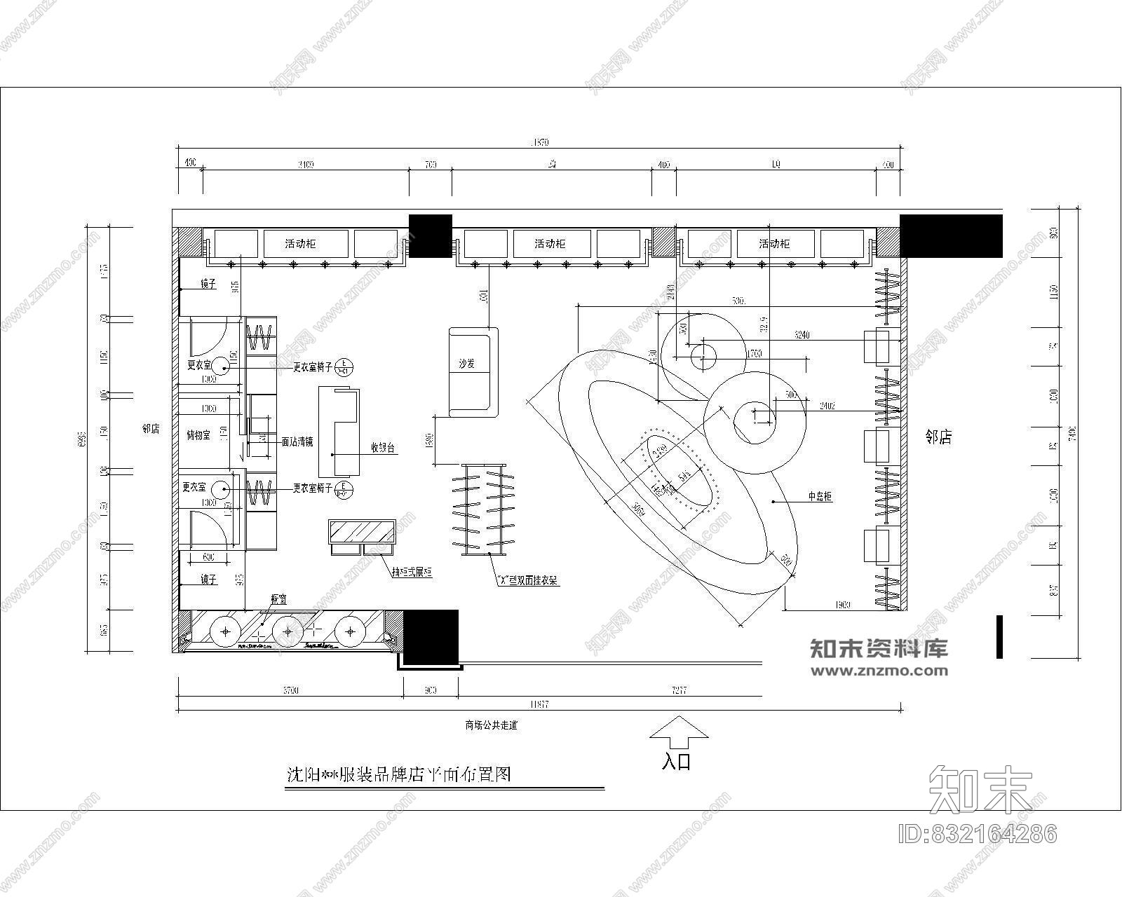 沈阳-某品牌服装店室内装修施工图cad施工图下载【ID:832164286】