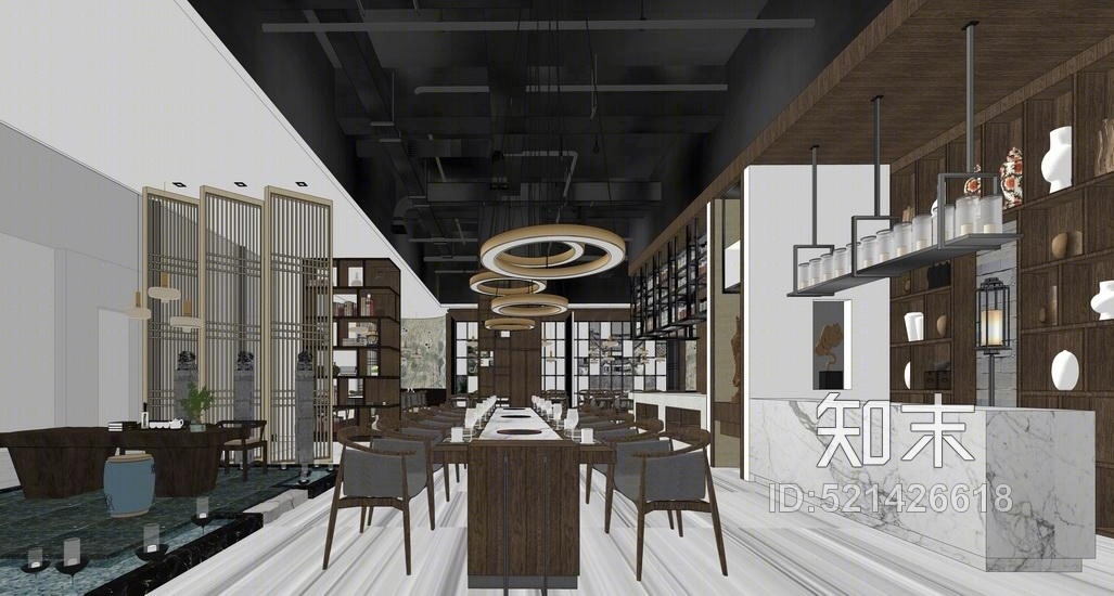 新中式餐厅SU模型下载【ID:521426618】