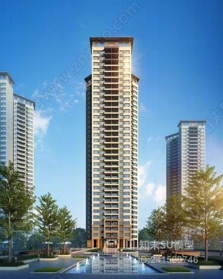 新亚洲风格高层住宅SU模型下载【ID:241529746】
