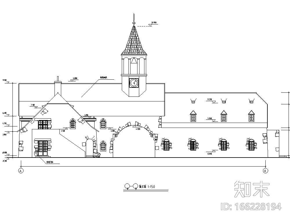 欧式艺术钟楼建筑设计方案施工图CAD施工图下载【ID:166228194】