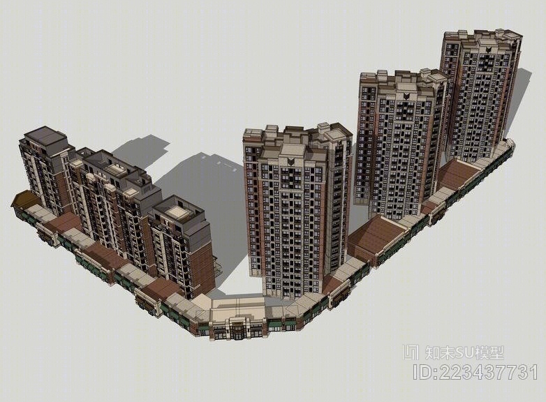 褐石风高层住宅+底商SU模型下载【ID:223437731】