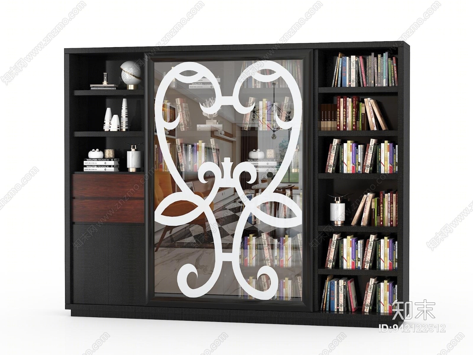 后现代鳄鱼皮书柜3D模型下载【ID:942122512】