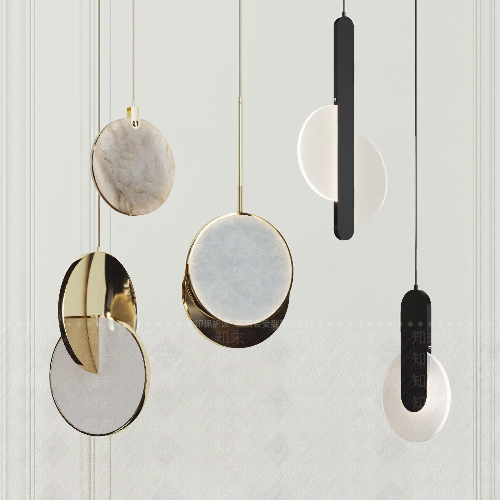 现代大理石圆片吊灯3D模型下载【ID:1121149360】