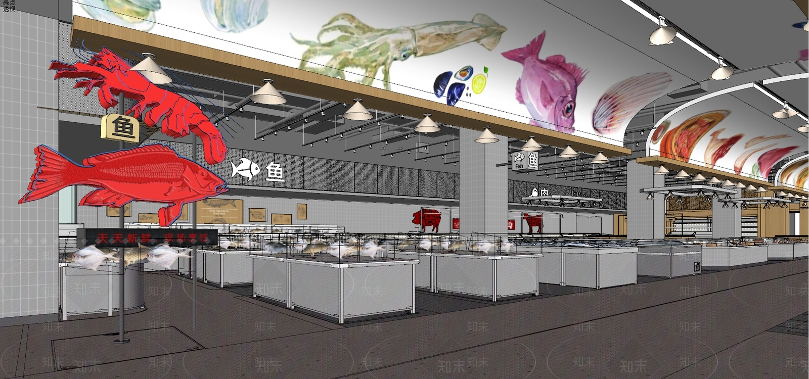 现代风格超市SU模型草图