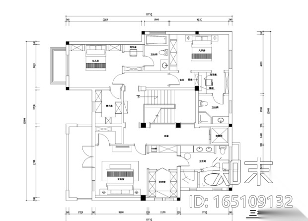 500平美式古典风格联体别墅施工图+效果图施工图下载【ID:165109132】