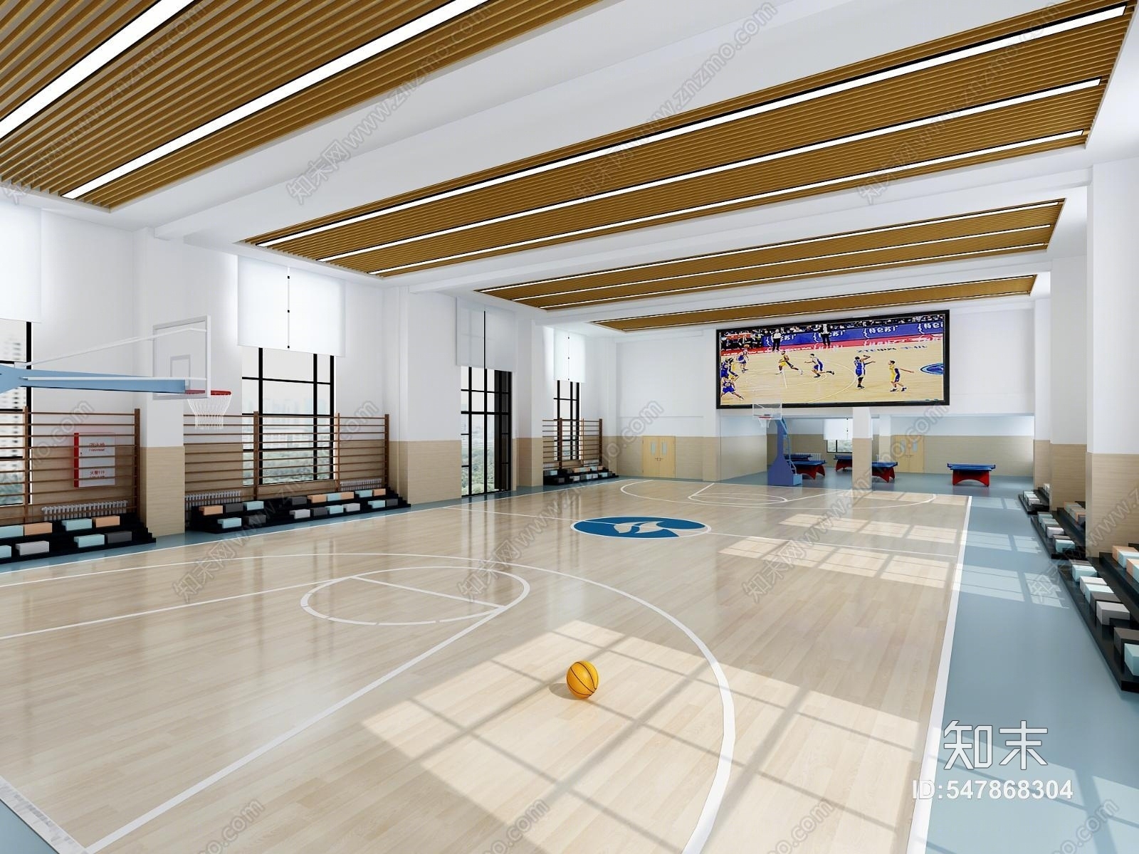 现代室内校篮球场3D模型下载【ID:547868304】