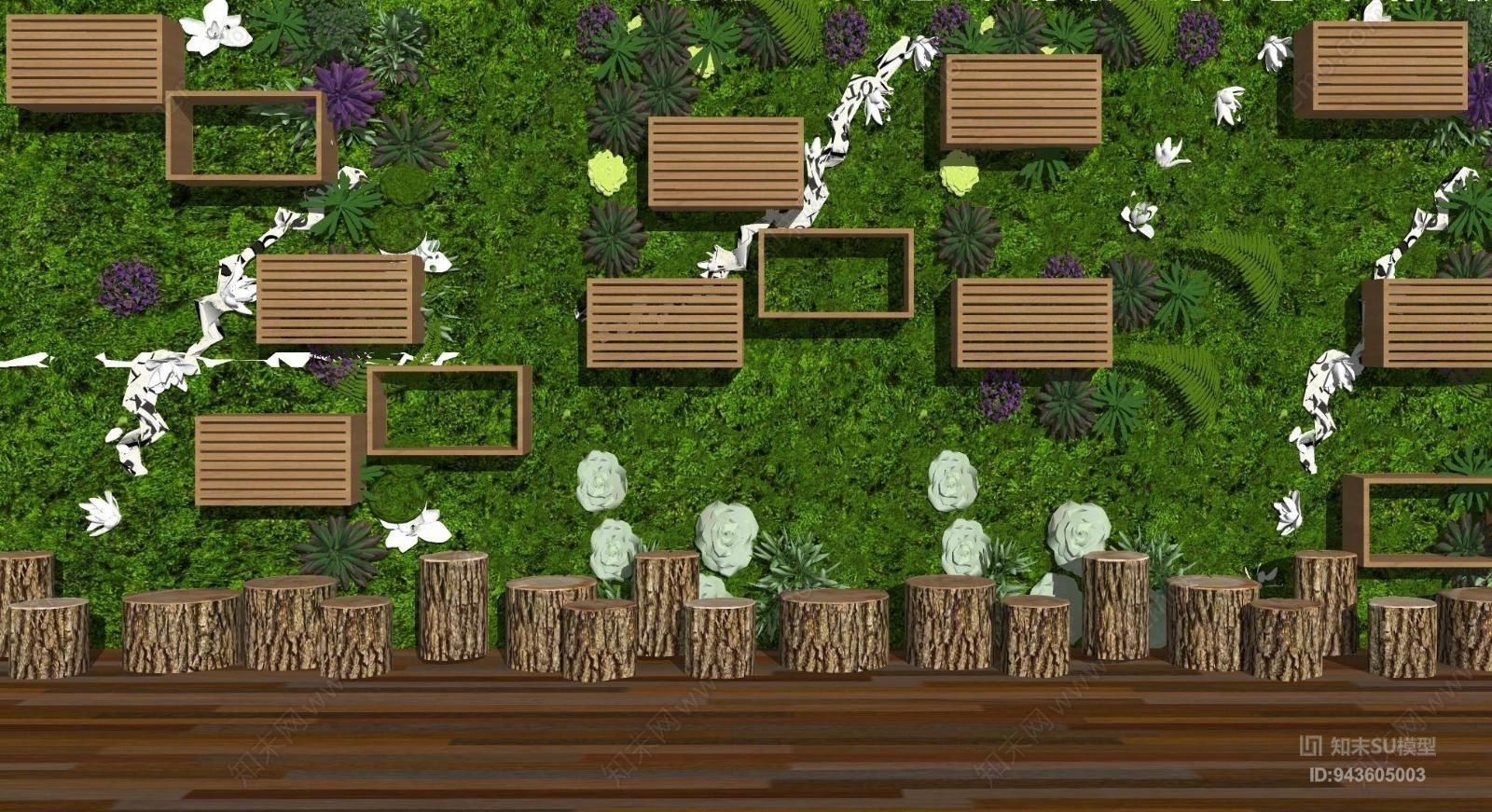 现代植物背景墙SU模型下载【ID:943605003】