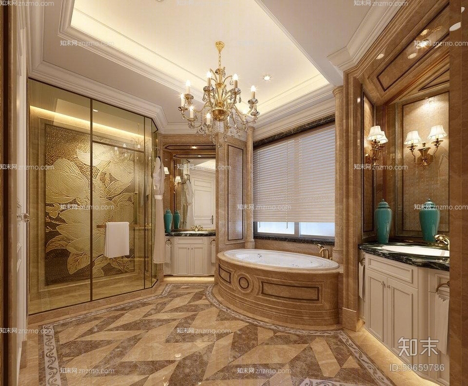 欧式古典铜艺吊灯3D模型下载【ID:50659786】