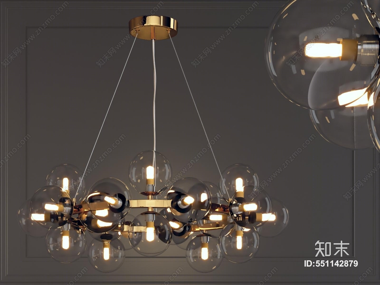 现代玻璃灯罩吊灯3D模型下载【ID:551142879】