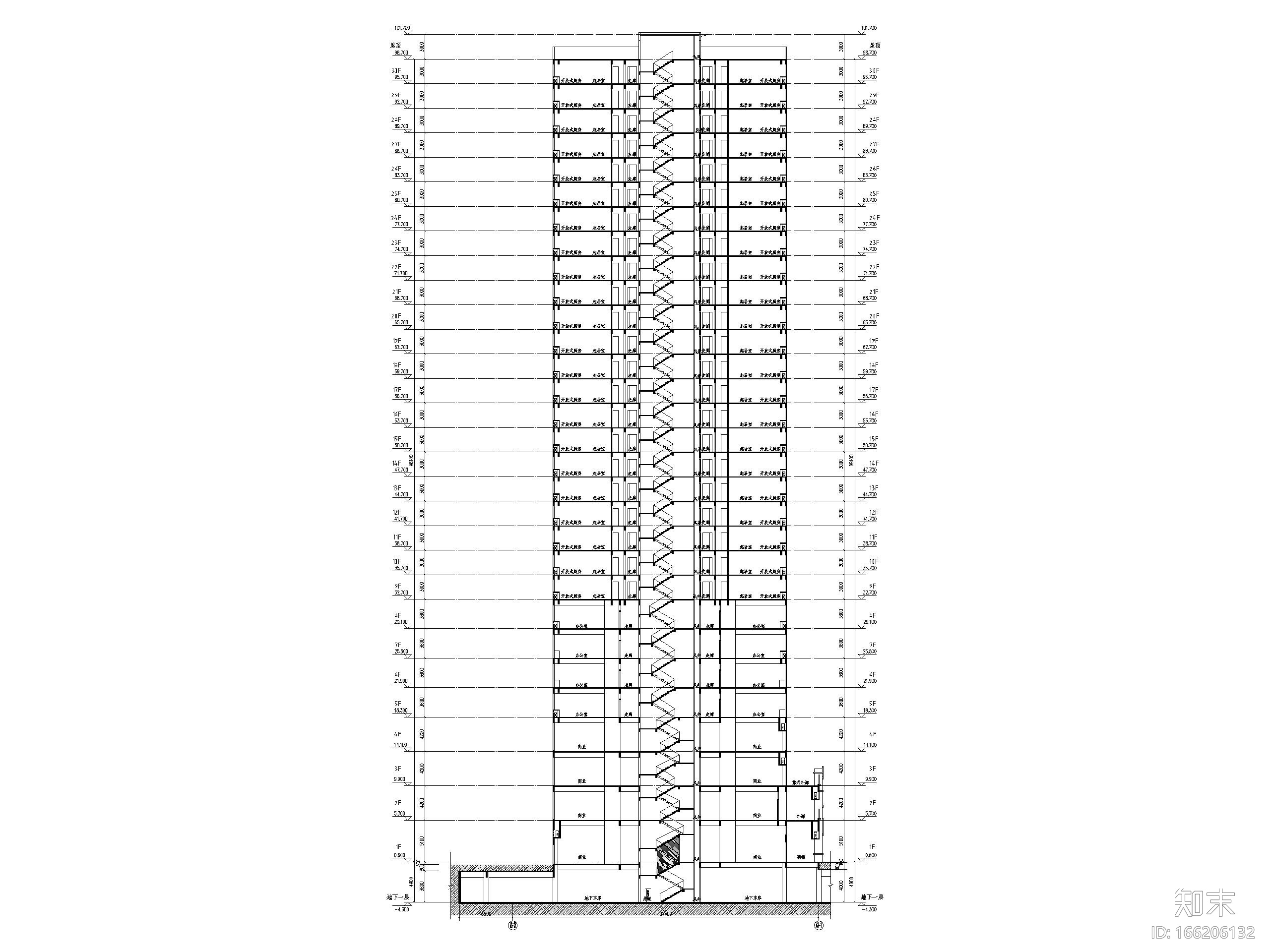 多层商业建筑及高层商住建筑施工图cad施工图下载【ID:166206132】