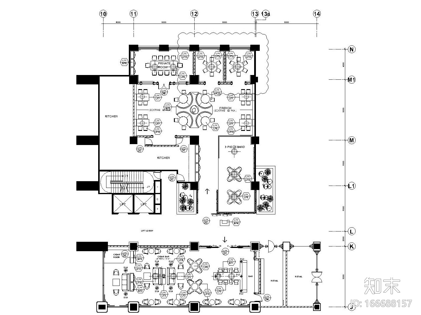 法式餐厅及雪茄吧装修全套施工图（附效果图+软装方案）施工图下载【ID:166688157】