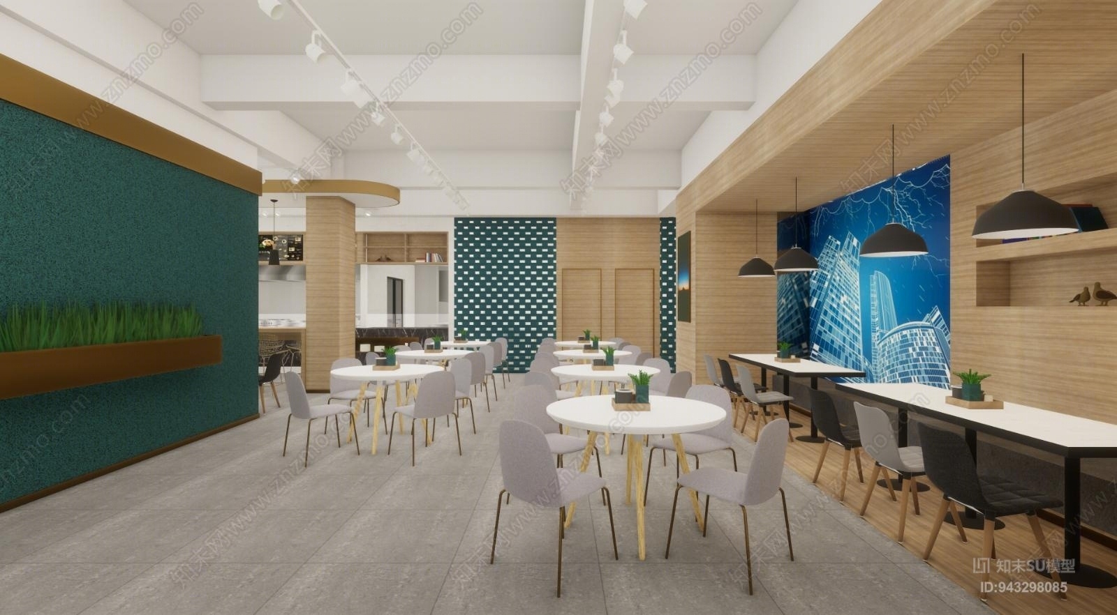 现代员工餐厅SU模型下载【ID:943298085】