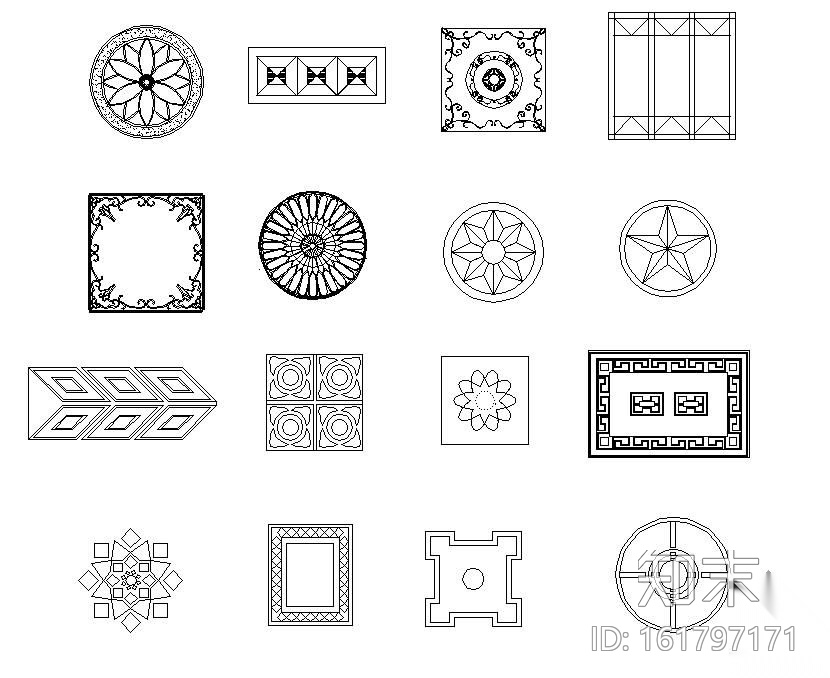 园林花格常用图例cad施工图下载【ID:161797171】