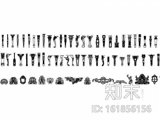 各式复古座椅及木雕花线条CAD图块施工图下载【ID:161856156】