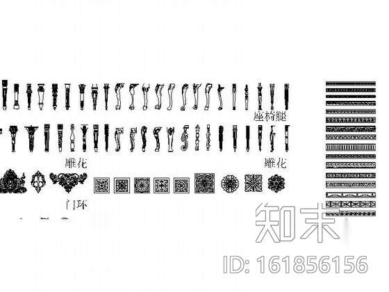 各式复古座椅及木雕花线条CAD图块施工图下载【ID:161856156】