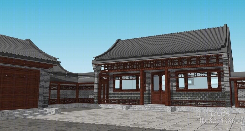 中式四合院SU模型下载【ID:823138600】