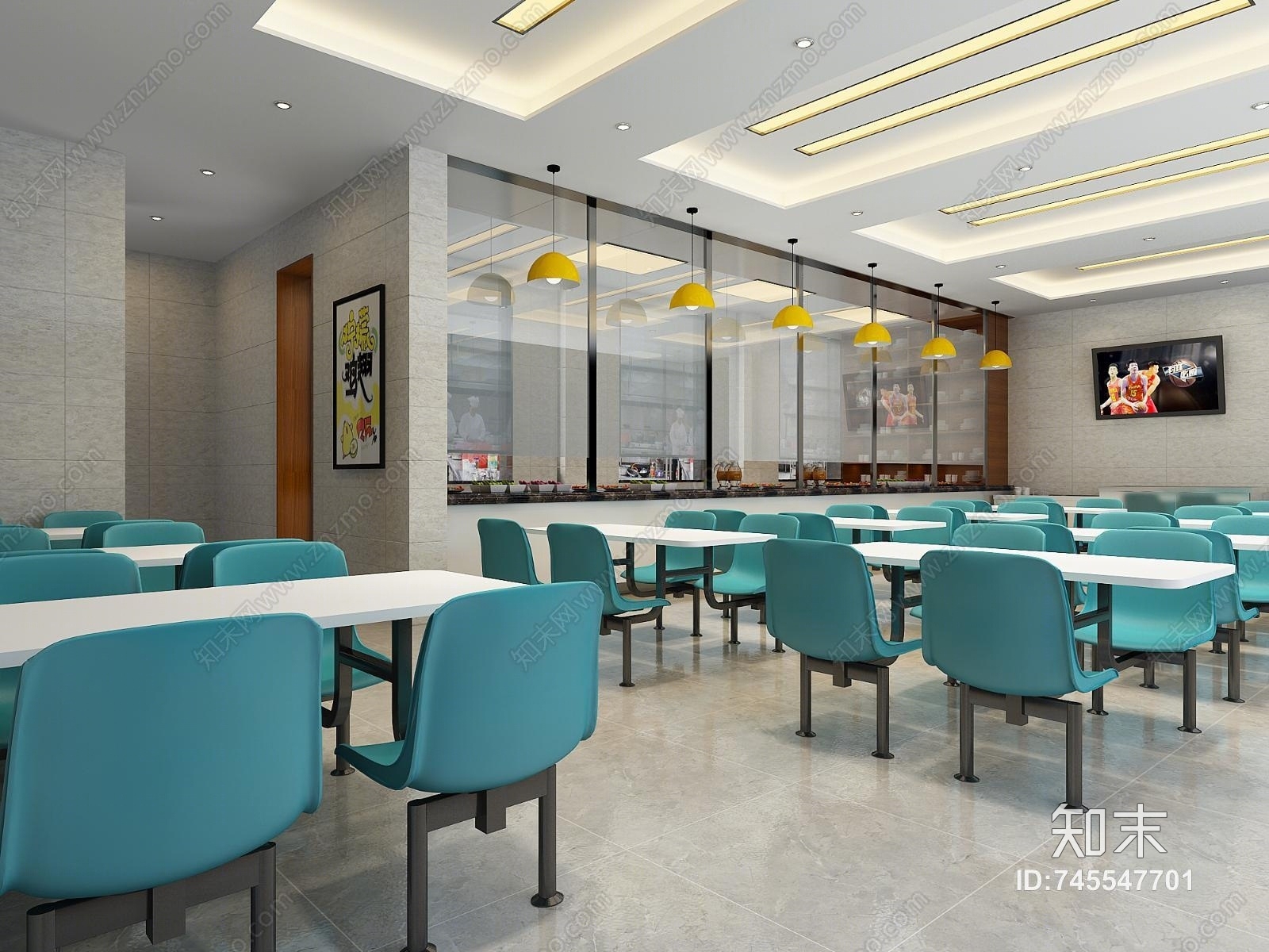 现代食堂3D模型下载【ID:745547701】