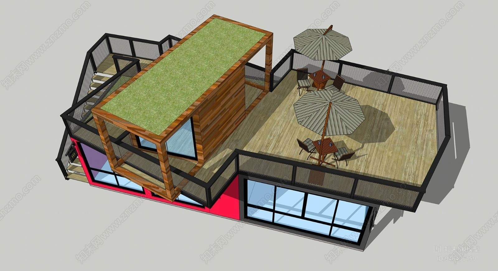 现代集装箱式休闲空间SU模型下载【ID:946436150】