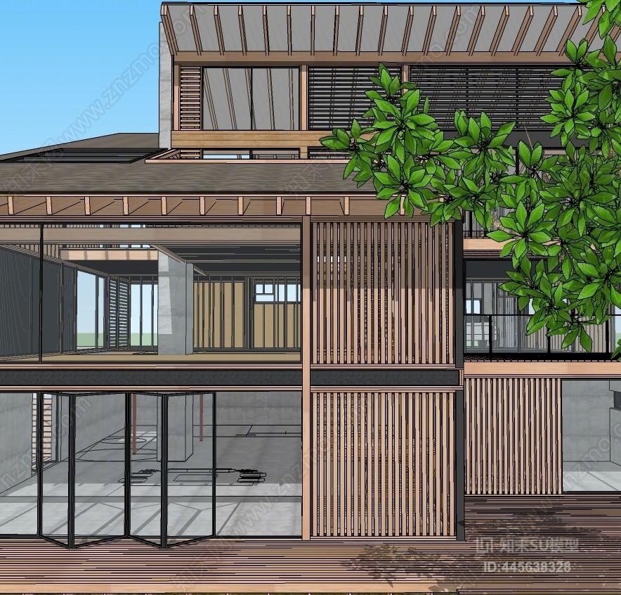 现代禅意茶室SU模型下载【ID:445638328】