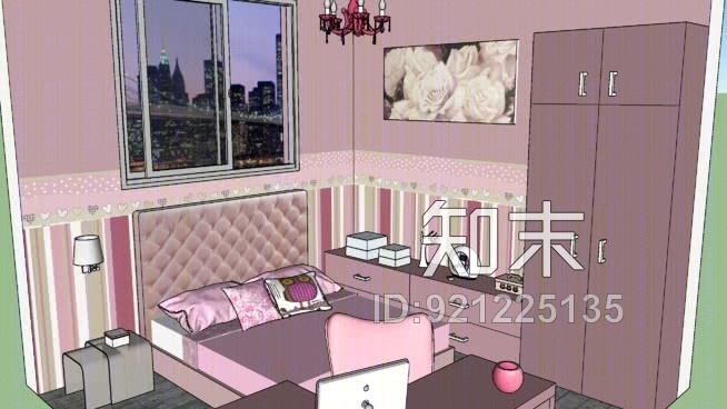 女孩卧室SU模型下载【ID:921225135】