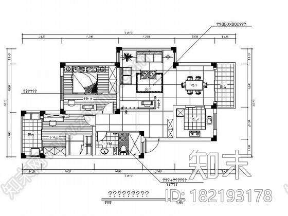 南亚风二居室装修图cad施工图下载【ID:182193178】