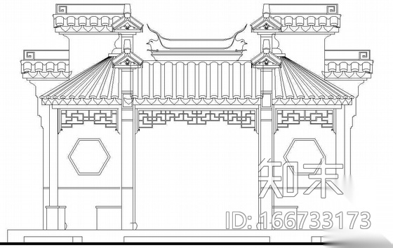 某古建门亭建筑施工图cad施工图下载【ID:166733173】