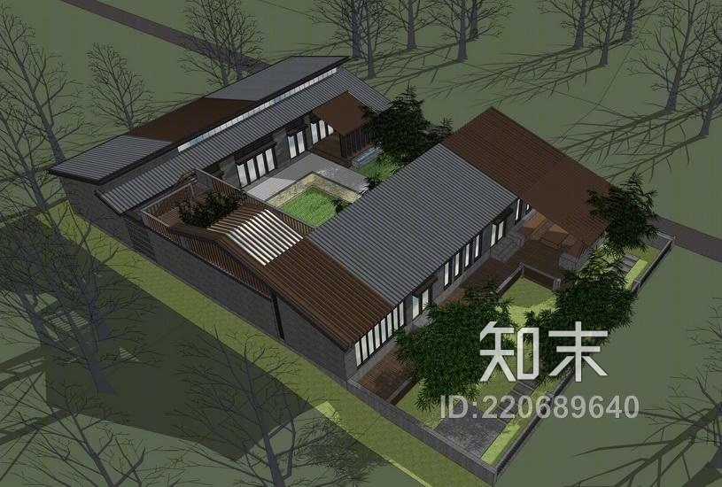 中式休闲农家乐SU模型下载【ID:220689640】