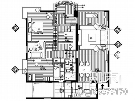 [广东]名城小区现代风格三居室样板间室内设计装修施工图cad施工图下载【ID:166675170】