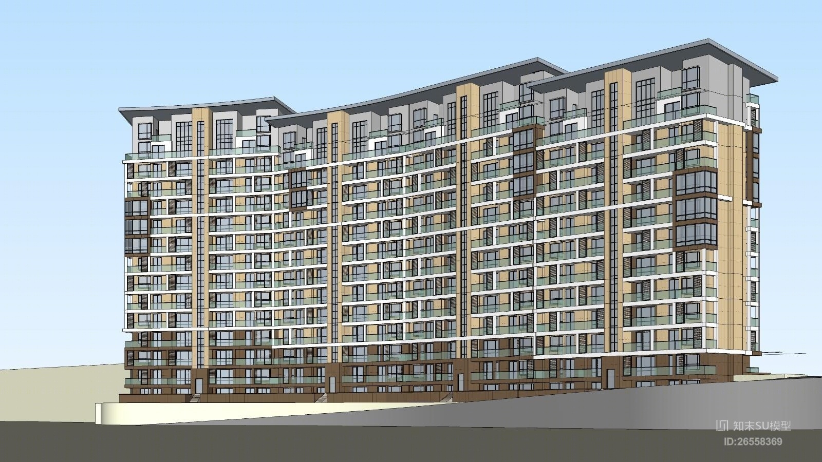 现代高层住宅SU模型下载【ID:26558369】