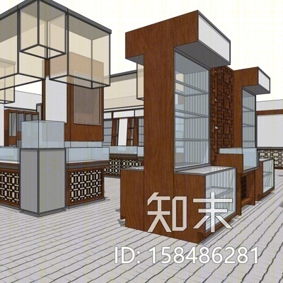 新中式展柜SU模型下载【ID:158486281】