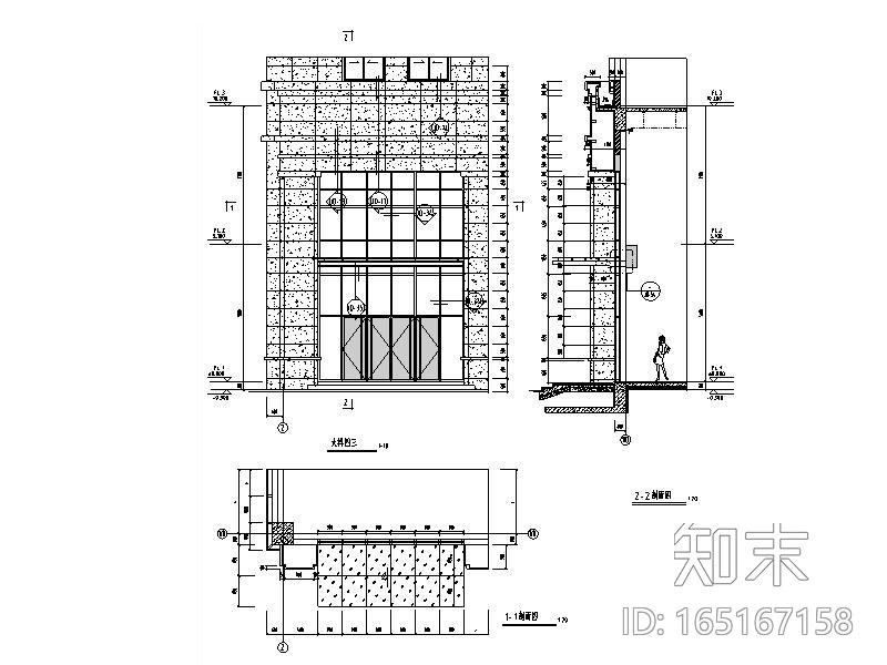 12层银行办公楼石材及玻璃幕墙施工图2013cad施工图下载【ID:165167158】