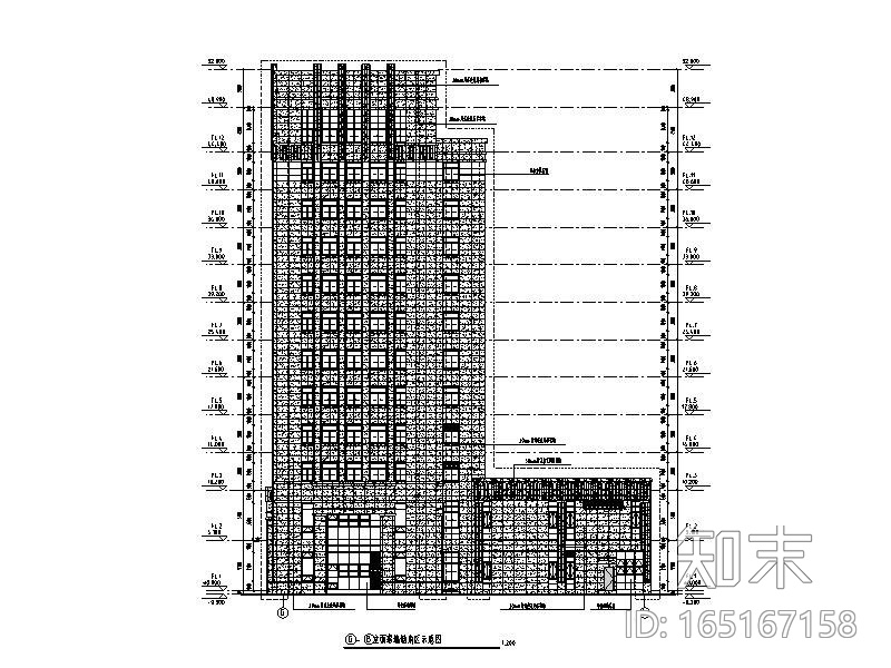 12层银行办公楼石材及玻璃幕墙施工图2013cad施工图下载【ID:165167158】
